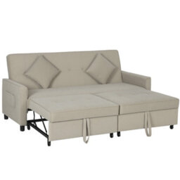 Homcom Reversible L-Shaped Sectional Sofa Bed With Cushions, Beige - thumbnail 2