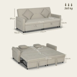 Homcom Reversible L-Shaped Sectional Sofa Bed With Cushions, Beige - thumbnail 3