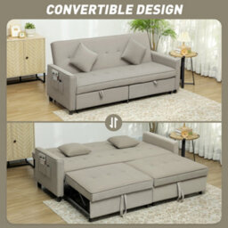 Homcom Reversible L-Shaped Sectional Sofa Bed With Cushions, Beige - thumbnail 4