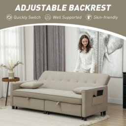 Homcom Reversible L-Shaped Sectional Sofa Bed With Cushions, Beige - thumbnail 5