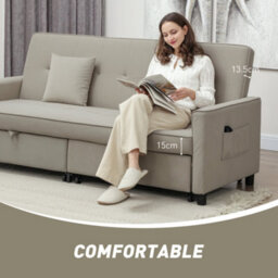 Homcom Reversible L-Shaped Sectional Sofa Bed With Cushions, Beige - thumbnail 7