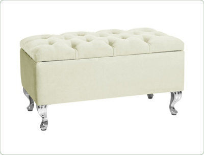 Londona 180Cm Chesterfield Ottoman Storage Bench - Plush Velvet Shoe Bench - Cream Upholstery Footstool With Storage - image 1