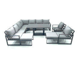 Fimous 11 Seater Outdoor Aluminum Garden Furniture Set Corner Sofa 2 Chair 2 Big Footstools Adjustable Height Table Sets - thumbnail 2
