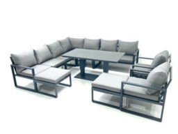 Fimous 11 Seater Outdoor Aluminum Garden Furniture Set Corner Sofa 2 Chair 2 Big Footstools Adjustable Height Table Sets - thumbnail 1