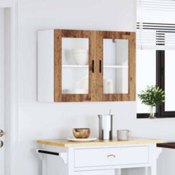 Berkfield Durable Kitchen Wall Cabinet With Glass Door Porto Old Wood - thumbnail 4