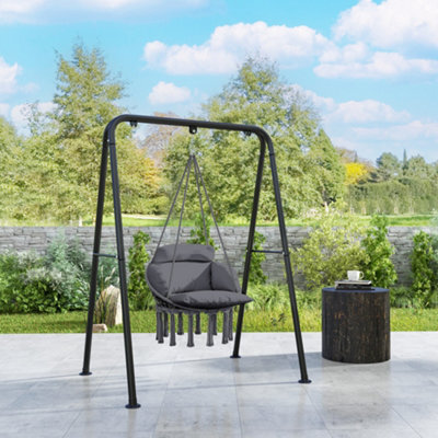 Outsunny Hammock Chair, Boho Hanging Swing Chair With Cushion, Dark Grey - image 1
