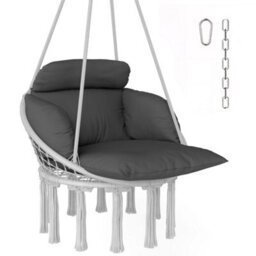 Outsunny Hammock Chair, Boho Hanging Swing Chair With Cushion, Dark Grey - thumbnail 2