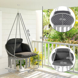 Outsunny Hammock Chair, Boho Hanging Swing Chair With Cushion, Dark Grey - thumbnail 3