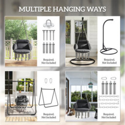 Outsunny Hammock Chair, Boho Hanging Swing Chair With Cushion, Dark Grey - thumbnail 7