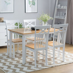 Wyld And Coco Home Set Of 2 White Wood Dining Chairs With Light Wood Accents, Scandinavian Style, Ready Assembled - thumbnail 2