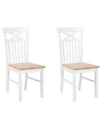 Wyld And Coco Home Set Of 2 White Wood Dining Chairs With Light Wood Accents, Scandinavian Style, Ready Assembled - thumbnail 1