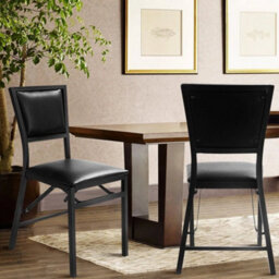 Set Of 2 Padded Folding Chair Metal Frame Counter Height Dining Chairs - thumbnail 4