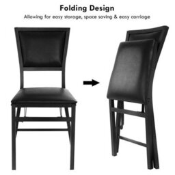 Set Of 2 Padded Folding Chair Metal Frame Counter Height Dining Chairs - thumbnail 3