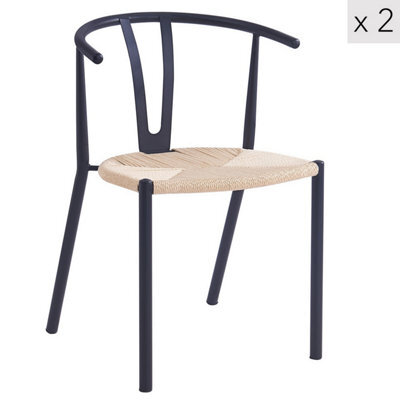 Nordlys Set Of 2 Metal And Rope Dining Chairs Modern Design Style Dining Room - image 1