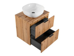 Impact Furniture Vanity Unit With Basin 600mm Wall Hung Countertop Bathroom Cabinet Oak Effect Fluted Ribbed Drawers Adel - thumbnail 9
