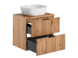 Impact Furniture Vanity Unit With Basin 600mm Wall Hung Countertop Bathroom Cabinet Oak Effect Fluted Ribbed Drawers Adel - thumbnail 8