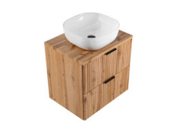 Impact Furniture Vanity Unit With Basin 600mm Wall Hung Countertop Bathroom Cabinet Oak Effect Fluted Ribbed Drawers Adel - thumbnail 7