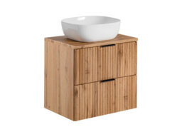 Impact Furniture Vanity Unit With Basin 600mm Wall Hung Countertop Bathroom Cabinet Oak Effect Fluted Ribbed Drawers Adel - thumbnail 6
