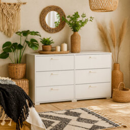 Wyld Haus Stuttgart Gloss White 6-Drawer Chest Of Drawers Wide Minimalist Dresser - thumbnail 1