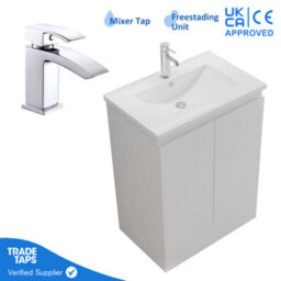 GravaHaus 600mm Freestanding Bathroom Vanity Unit With Basin Chrome Square Tap & Waste - thumbnail 1