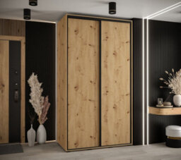 Arte Rustic Oak Artisan Sliding Door Wardrobe H2050mm W1300mm D600mm With Black Steel Handles And Decorative Strips - thumbnail 2