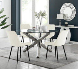 Furniturebox Uk Vogue Round Dining Table And 4 Cream Pesaro Black Leg Chairs