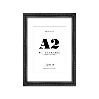 A2 Black Ornate Picture Frame (59.4 X 42Cm) With Mount For A3 Poster, Photo, Artwork, Gallery Wall Or Print - image 1
