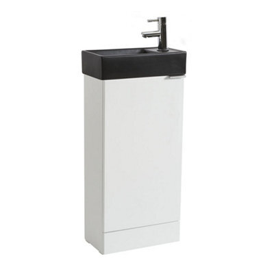 Homestylestore 400mm White Floorstanding Bathroom Vanity Unit Black Basin And Chrome Finger Pull Handle - image 1