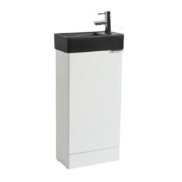 Homestylestore 400mm White Floorstanding Bathroom Vanity Unit Black Basin And Chrome Finger Pull Handle - thumbnail 1
