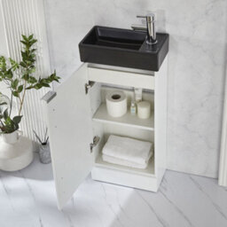 Homestylestore 400mm White Floorstanding Bathroom Vanity Unit Black Basin And Chrome Finger Pull Handle - thumbnail 2