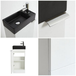 Homestylestore 400mm White Floorstanding Bathroom Vanity Unit Black Basin And Chrome Finger Pull Handle - thumbnail 3