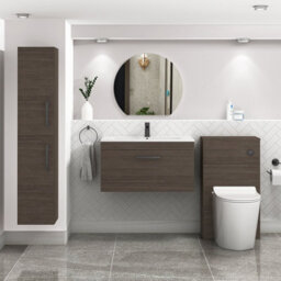 Royal Bathrooms Turin Grey Elm 800mm Wall Hung Vanity Unit 1 Drawer With Minimalist Basin Sink & Matt Black Handles - thumbnail 2