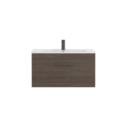 Royal Bathrooms Turin Grey Elm 800mm Wall Hung Vanity Unit 1 Drawer With Minimalist Basin Sink & Matt Black Handles - thumbnail 6
