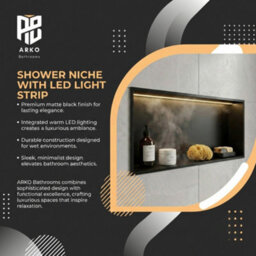 ARKO BATHROOM Arko Stainless Steel Shower Niche With Led Light Wall Insert, Bathroom Shower Storage Shelf, Black - thumbnail 6