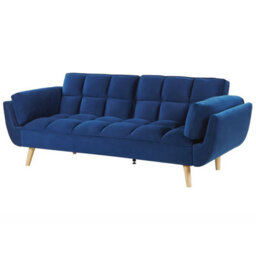 Beliani Navy Velvet 3-Seater Sofa Bed With Rubberwood Legs, Full-Size Fold-Out Bed, W218 X D83 X H82Cm - thumbnail 4