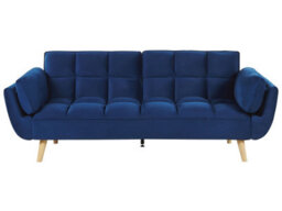 Beliani Navy Velvet 3-Seater Sofa Bed With Rubberwood Legs, Full-Size Fold-Out Bed, W218 X D83 X H82Cm - thumbnail 1