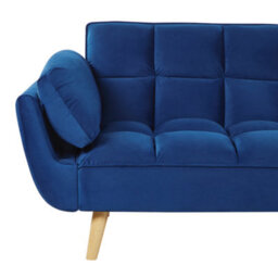 Beliani Navy Velvet 3-Seater Sofa Bed With Rubberwood Legs, Full-Size Fold-Out Bed, W218 X D83 X H82Cm - thumbnail 9
