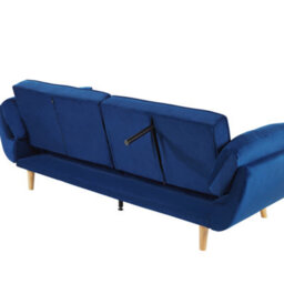 Beliani Navy Velvet 3-Seater Sofa Bed With Rubberwood Legs, Full-Size Fold-Out Bed, W218 X D83 X H82Cm - thumbnail 8
