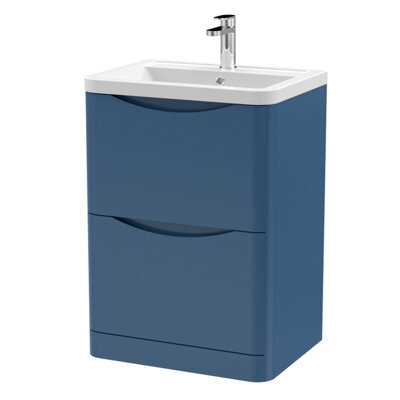 Balterley Dunwood Contemporary 2 Drawer Floor Standing Vanity Unit With Basin, Satin Blue, 600mm - image 1