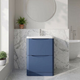 Balterley Dunwood Contemporary 2 Drawer Floor Standing Vanity Unit With Basin, Satin Blue, 600mm - thumbnail 2