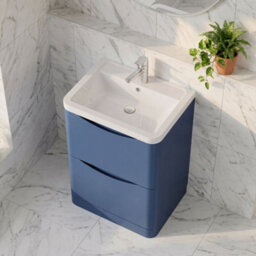 Balterley Dunwood Contemporary 2 Drawer Floor Standing Vanity Unit With Basin, Satin Blue, 600mm - thumbnail 3