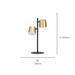 Eglo Altamira Table Lamp, Black & Brass Gu10 Table Light With Warm White Leds, 50.5Cm - thumbnail 4