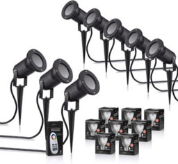 Auraglow Deep Recessed Gu10 Holder Garden Spike Light Outdoor Uplighter & Rf Remote Colour Changing Led Bulb Bundle - Eight Pack - thumbnail 1