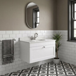 Balterley Swynnerton Traditional 1 Drawer Wall Hung Vanity Unit With Marble Basin, Satin White, 800mm - thumbnail 4