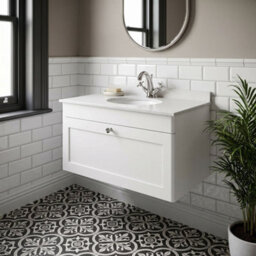 Balterley Swynnerton Traditional 1 Drawer Wall Hung Vanity Unit With Marble Basin, Satin White, 800mm - thumbnail 2
