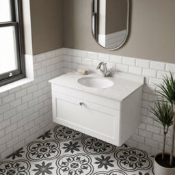 Balterley Swynnerton Traditional 1 Drawer Wall Hung Vanity Unit With Marble Basin, Satin White, 800mm - thumbnail 3