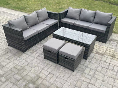 Fimous Outdoor Rattan Garden Furniture Lounge Sofa Set With Oblong Rectagular Coffee Table 2 Stools For Garden - image 1
