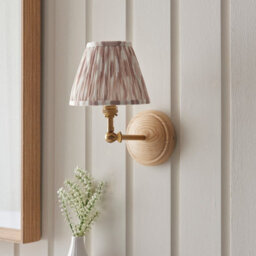 Luminosa Lighting Luminosa Wood Wing Ash Wood Wall Light With Neutral Print Fabric Ikat Shade 16Cm B22 - thumbnail 3