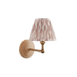 Luminosa Lighting Luminosa Wood Wing Ash Wood Wall Light With Neutral Print Fabric Ikat Shade 16Cm B22 - thumbnail 7
