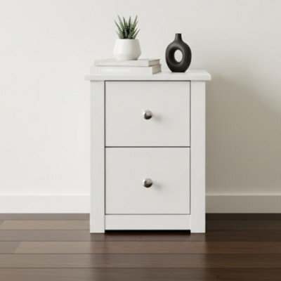 Home Treats White 2 Drawer Bedside Table Nightstand Wooden H(400mm) W(300mm) D(300mm) - image 1